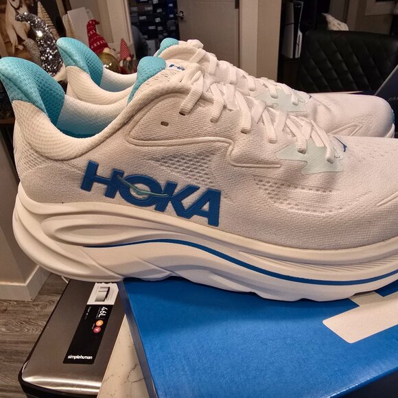 Hoka One One Other - Hoka One Mens Clifton 10 Road Running Shoes - white / skyward blue Men's SZ 10.5